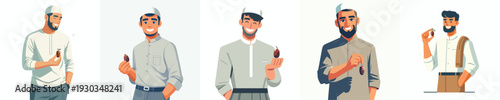 half body vector muslim man holding a dates fruit