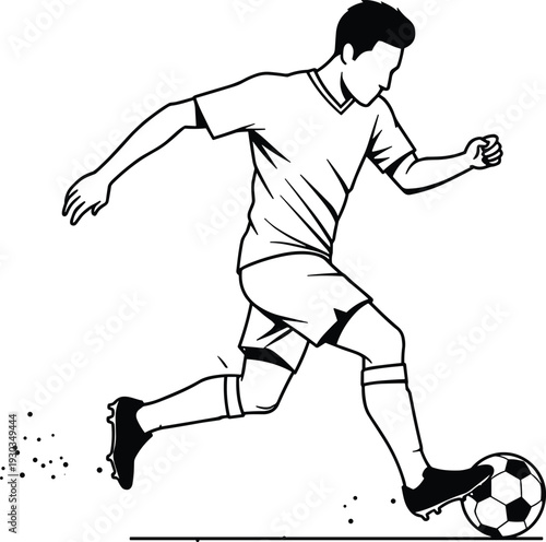 Silhouette of soccer player running and kicking ball, professional football athlete in action pose, sports competition vector illustration isolated design