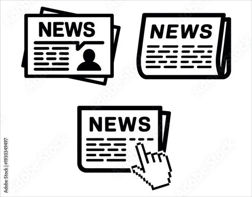 Newspaper and Digital Breaking News Icon Set with Online Article and Journal Symbols Vector Illustration.