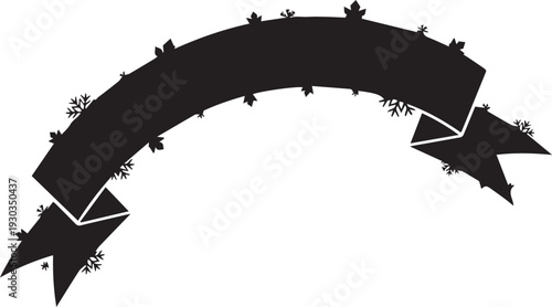 Curved banner with leaves and snowflakes silhouette, vector illustration for seasonal decor