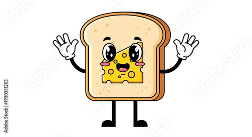 Cute Toast Cartoon Character – Adorable Bread Mascot Vector Illustration