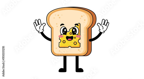 Cute Toast Cartoon Character – Adorable Bread Mascot Vector Illustration
