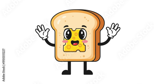 Cute Toast Cartoon Character – Adorable Bread Mascot Vector Illustration