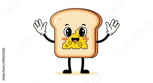 Cute Toast Cartoon Character – Adorable Bread Mascot Vector Illustration