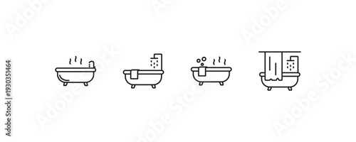 Bathtub and Bathroom Line Icons Set