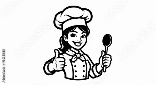 Cartoon Female Chef with Thumbs Up.