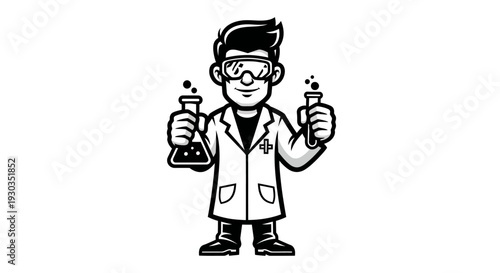 Cartoon Scientist Holding Laboratory Equipment.