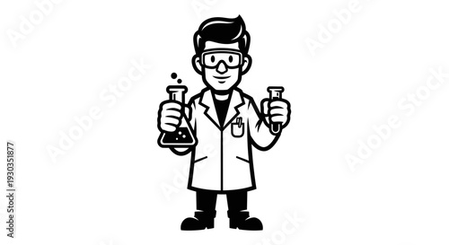 Cartoon Scientist with Laboratory Equipment.