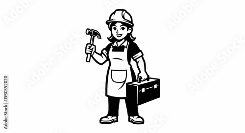 Female Construction Worker Holding Hammer and Toolbox 1.