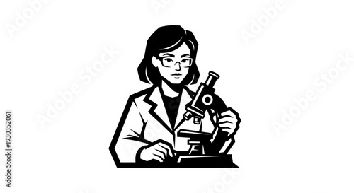 Female Scientist Examining Sample with Microscope.
