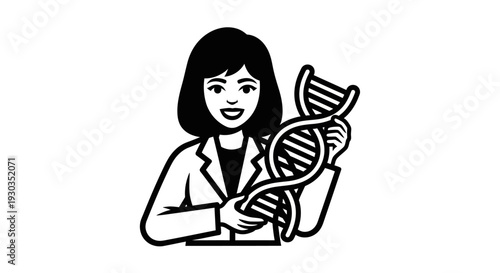 Female Scientist Holding DNA Double Helix Model 1.