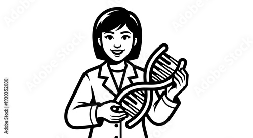 Female Scientist Holding DNA Double Helix Model.