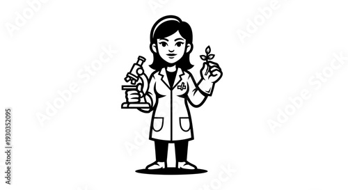 Female Scientist Holding Test Tube and Flask.