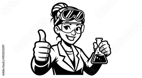 Female Scientist Holding Flask and Giving Thumbs Up 1.