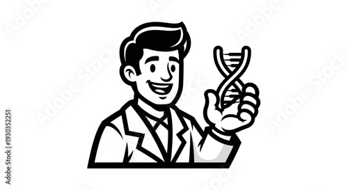 Scientist holding DNA double helix model.