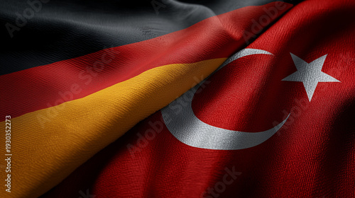 german and turkish flag waving together. relations between germany and turkiye turkey