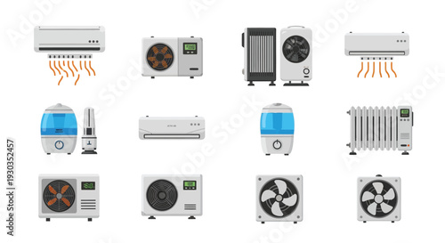 Collection of various air conditioning heating and ventilation appliances
