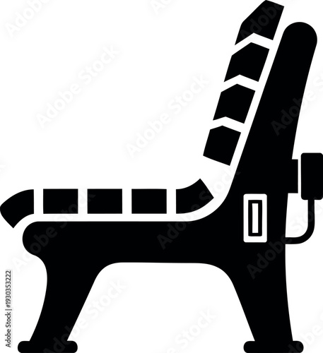 A simple black and white illustration of an airplane seat