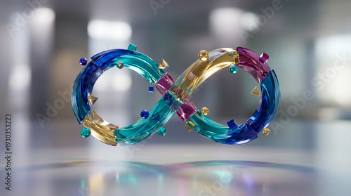 World Autism Awareness Day concept featuring a vibrant infinity symbol made of colorful glass shards representing neurodiversity and inclusion in a modern 3D design

