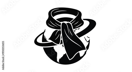 Stylized globe with a scarf, symbolizing global warmth or travel.