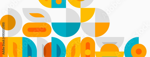 Abstract geometric shapes, orange, teal, gray. Minimalist design, modern aesthetic, flat illustration. Clean lines, simple forms, balanced composition.