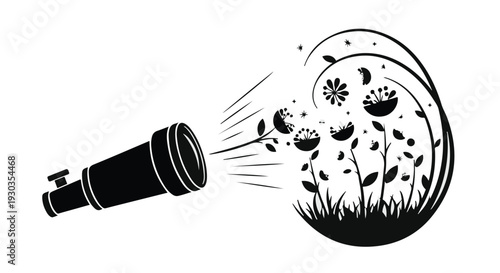 Telescope revealing a blossoming world of nature and imagination