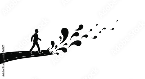 Silhouette of a person walking on a path that dissolves into abstract shapes