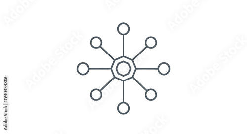 Abstract geometric network connection symbol with radiating lines and circles.