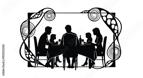 Family gathered around a table for a celebratory meal, sharing moments together.