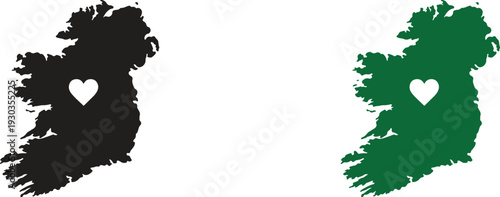 Ireland Map Silhouette with Shamrock Clover Cutout – Saint Patrick’s Day Irish Symbol Minimal Vector