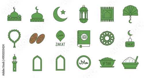 Islamic symbols and icons collection.
