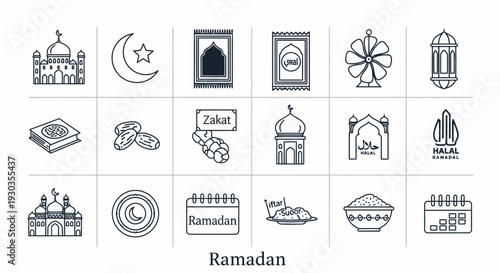 Ramadan icons collection line art illustrations.