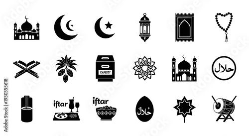 Islamic Symbols and Icons Set in Black and White.