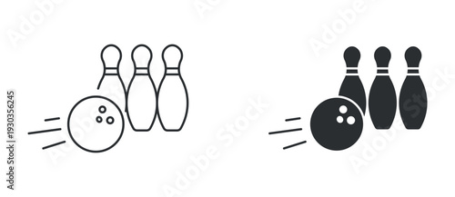 Bowling Ball and Pins Icon Set, Bowling Game Line and Solid Vector Illustration