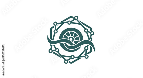 Abstract Geometric Technology Symbol with Wheel and Waves.