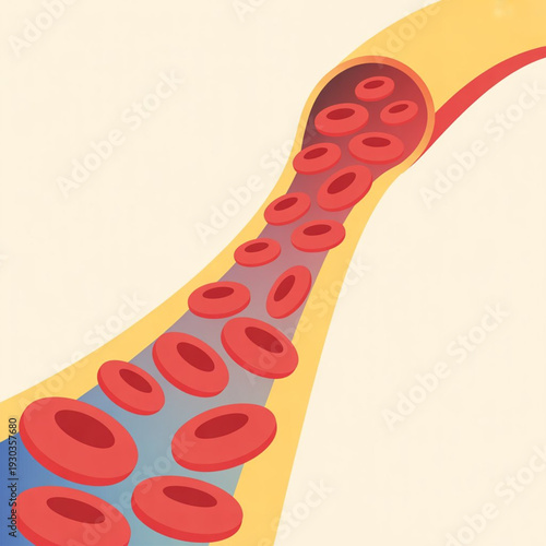 Stylized Red Blood Cells Flowing in Vein Vector Illustration