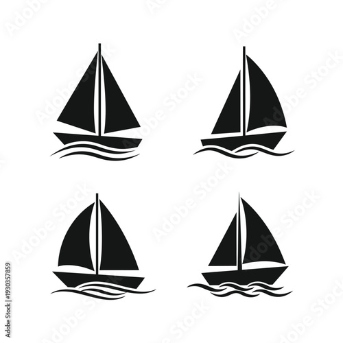 Sailboat Silhouette Set – Black Sailing Yacht Vector Icon Collection