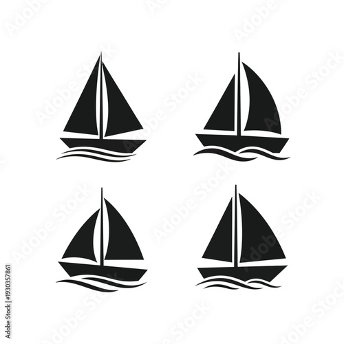Sailboat Silhouette Set – Black Sailing Yacht Vector Icon Collection
