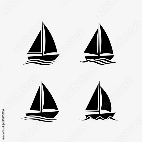 Sailboat Silhouette Set – Black Sailing Yacht Vector Icon Collection