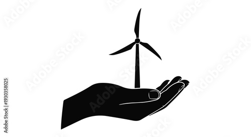 Hand holding a small wind turbine, symbolizing renewable energy and environmental care.
