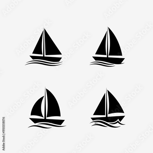 Sailboat Silhouette Set – Black Sailing Yacht Vector Icon Collection