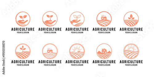 Natural agriculture logo set for farming, forestry, and environmental industry