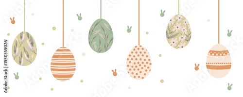 Easter Hanging Eggs Seamless Pattern in Soft Pastel Colors