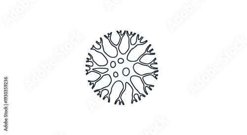 Abstract illustration of a neuron cell with dendrites and nucleus.