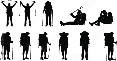 Silhouettes of diverse people in action including American football players multi sport athletes families jumping groups and hikers isolated on white background for lifestyle and competition