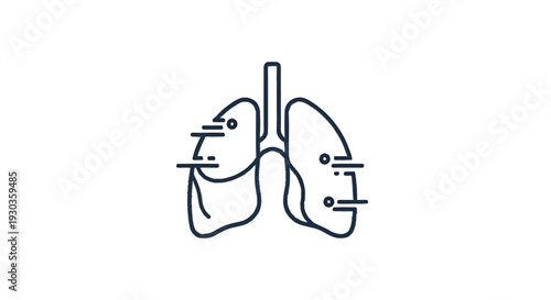 Abstract Line Art Illustration of Human Lungs with Medical Symbols.