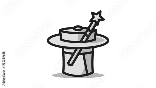 Magic hat and candle vector illustration with icons and symbols