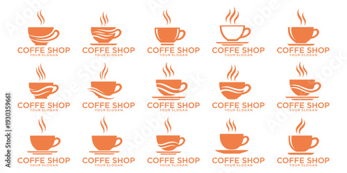 Coffee logo collection with creative typography and cup illustrations