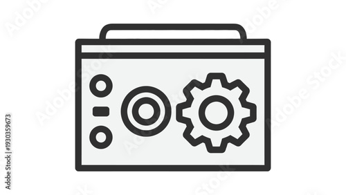 Vintage photo camera icon vector illustration with lens and flash design