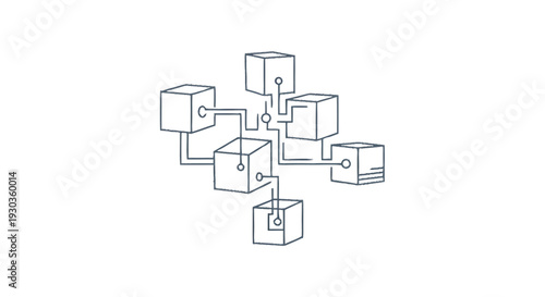 Abstract network of interconnected cubes representing blockchain technology.